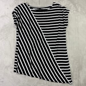 White House Black Market Striped Asymmetrical Short Sleeve Top Women’s M